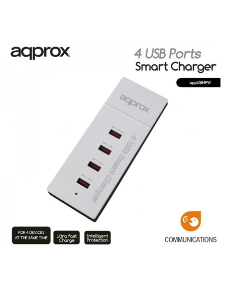 CARGADOR 4 PTOS APPROX USB BLA NCO 2.1A PN: APPUSB4PW EAN: 8435099516835   