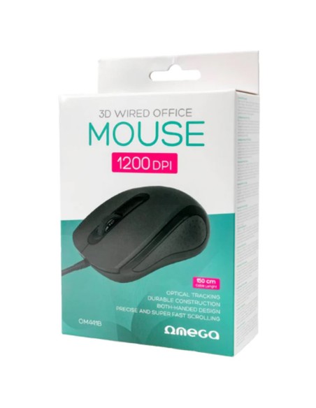 RATON OMEGA OPTICO 1200DPI USB WIRED OFFICE  1.5M NEGRO PN: OM441BC EAN: 5907595460699   