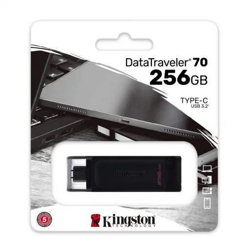 MEMORIA USB 3.2 256GB KINGSTON TYPE C DATATRAVELER 70 NEGRO PN: DT70/256GB EAN: 740617331233